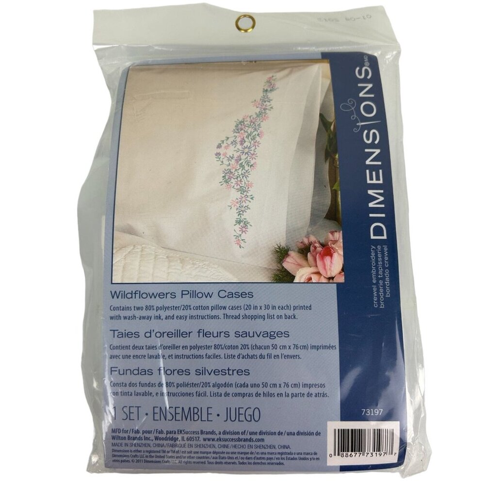 Dimensions #73197 WILDFLOWERS Set of Stamped Pillowcases Embroidery Kit